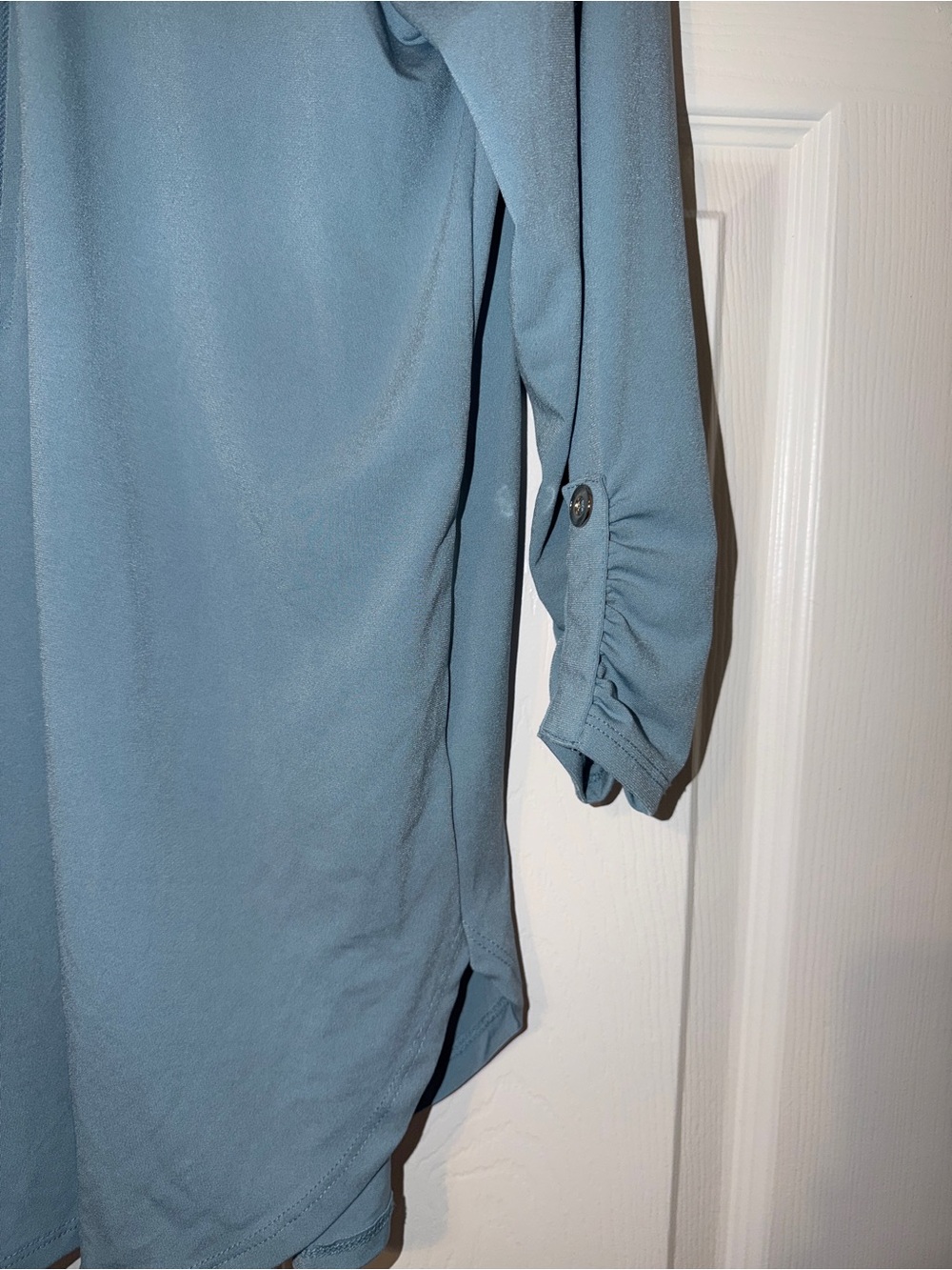 Zenana Half-Zip Roll-Sleeve Blouse - Dusty Blue - Picture 3 of 8